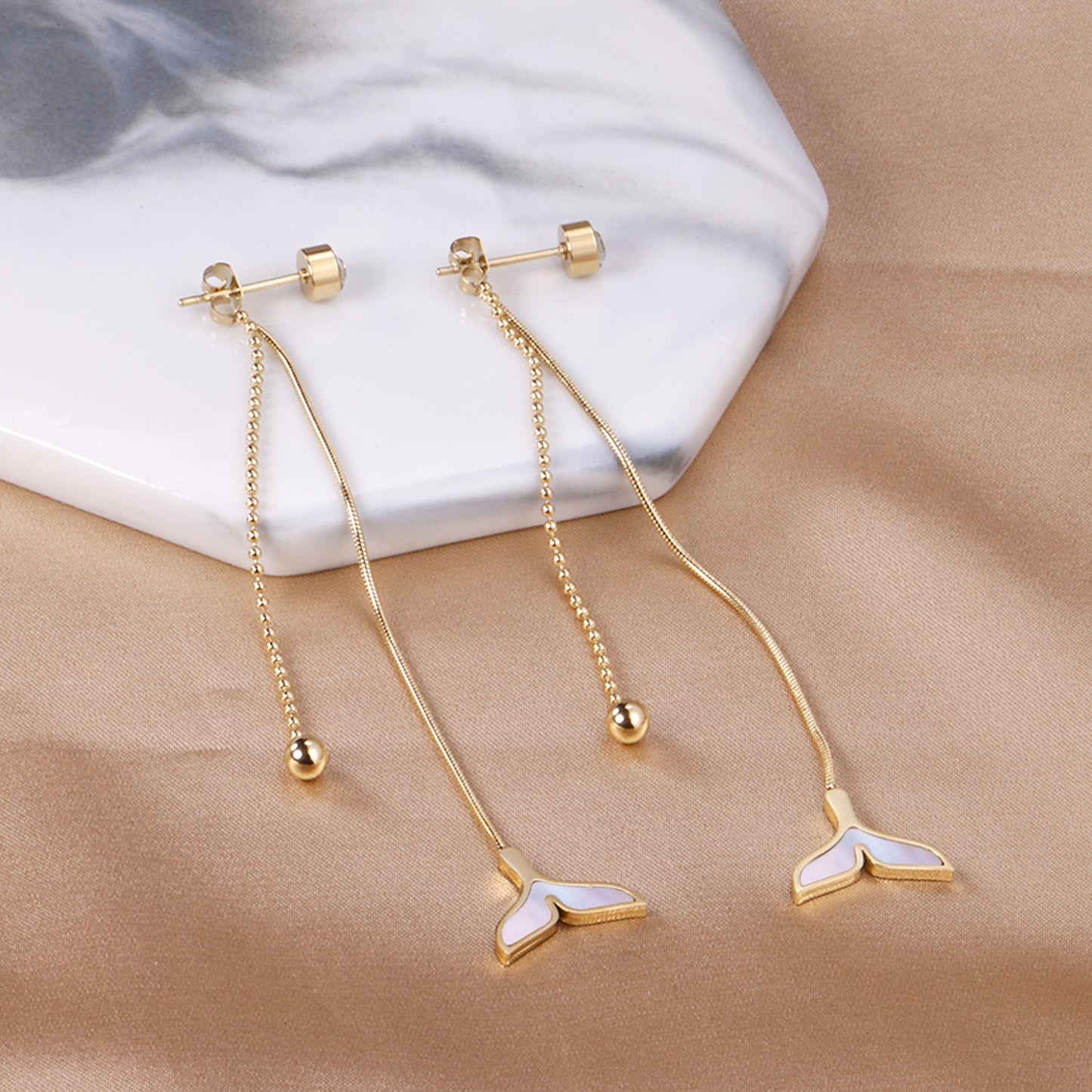 Cylindrical with Diamonds + Steel Beads + Fishtail Earrings