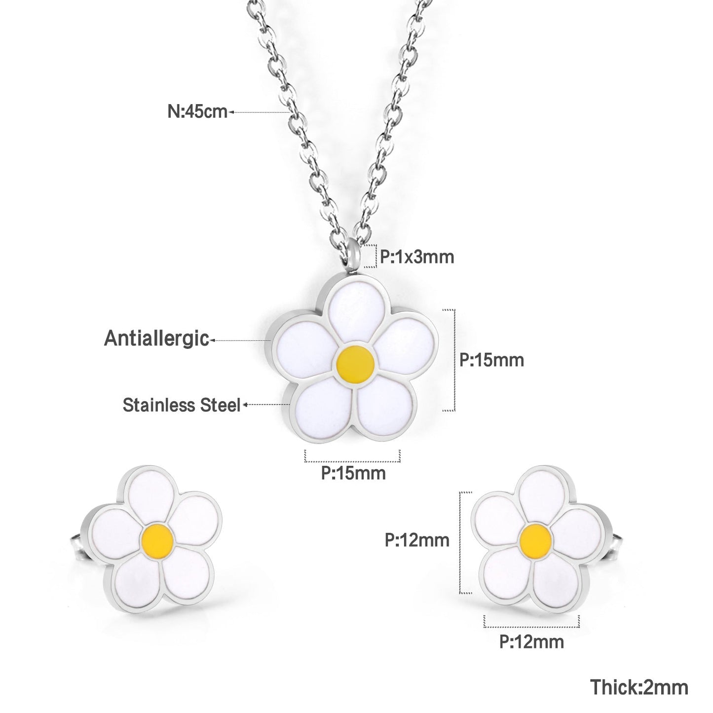 Peach Blossom Oil Drip White Jewelry Set Steel/Gold