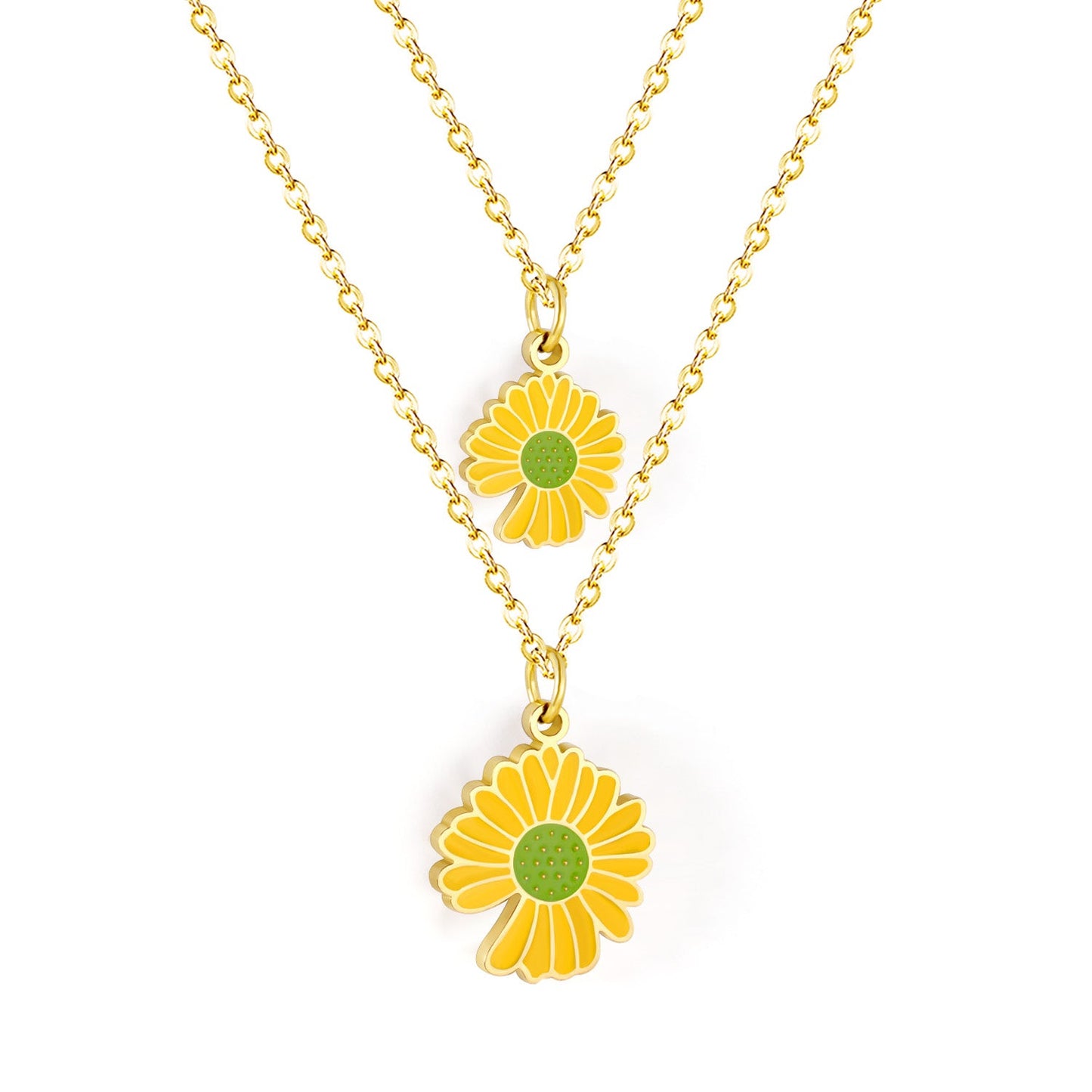 11x12mm+14x15mm Chrysanthemum Yellow & Mixed Color Pendant Double Necklace 45+5cm