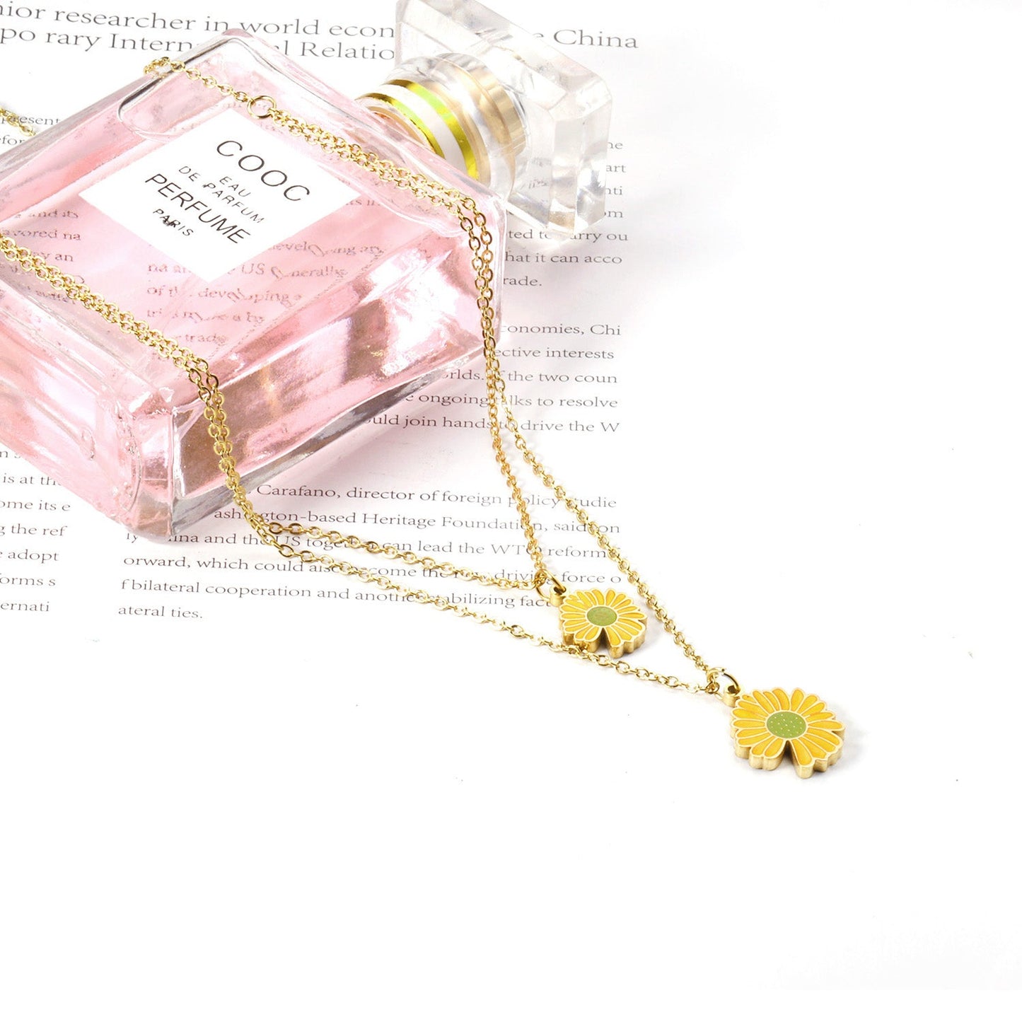 11x12mm+14x15mm Chrysanthemum Yellow & Mixed Color Pendant Double Necklace 45+5cm