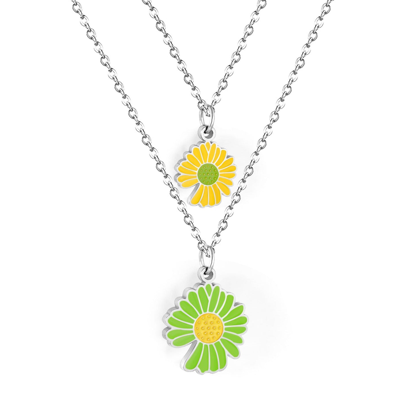 11x12mm+14x15mm Chrysanthemum Yellow & Mixed Color Pendant Double Necklace 45+5cm