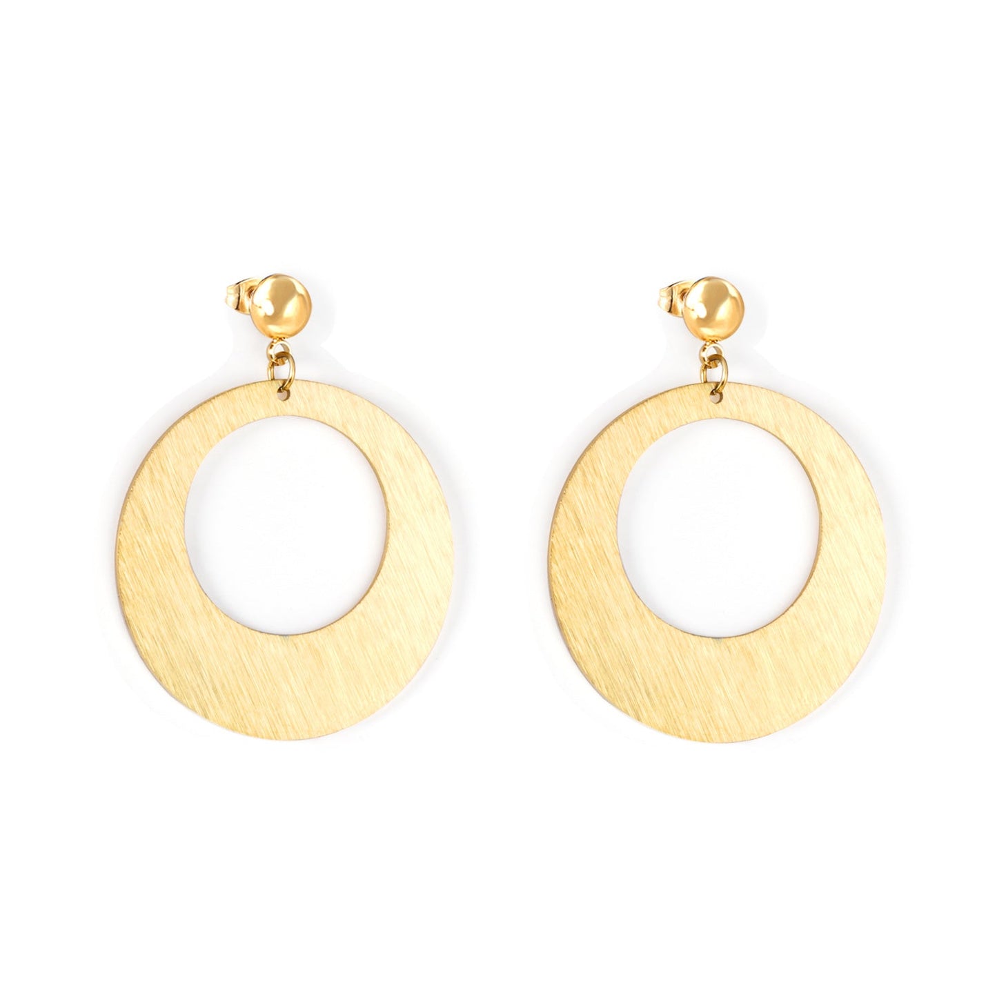 6mm Halved Steel Beads 35mm Smooth & Brushed Round Earrings Gold Color