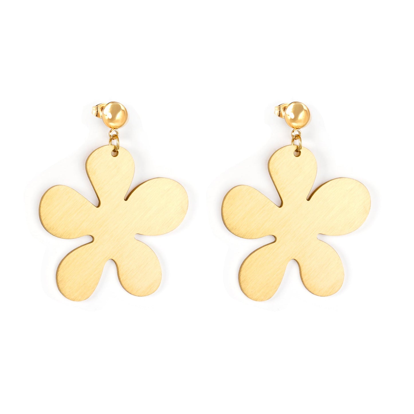 6mm Halved Steel Bead 35mm Glossy & Brushed Five Piece Flower Earrings