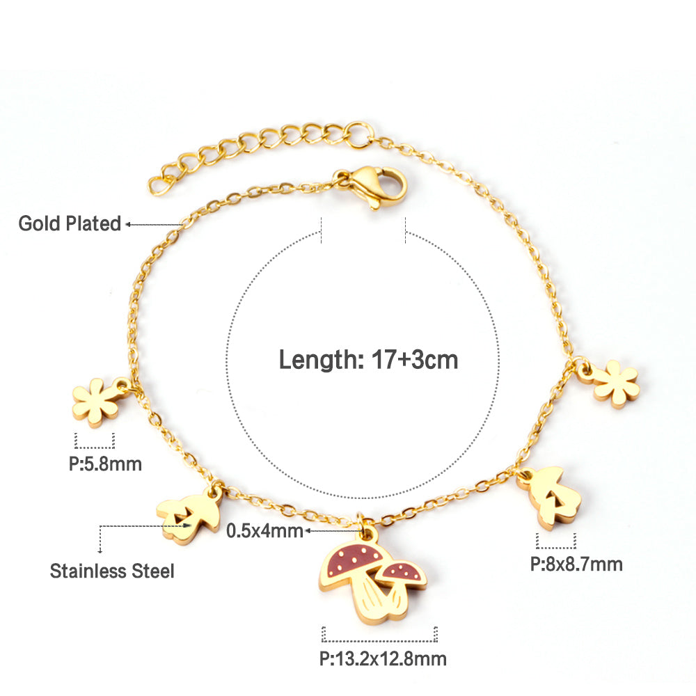 Red Mushroom Accessories with Zouzou Bracelet 17+3cm Golden