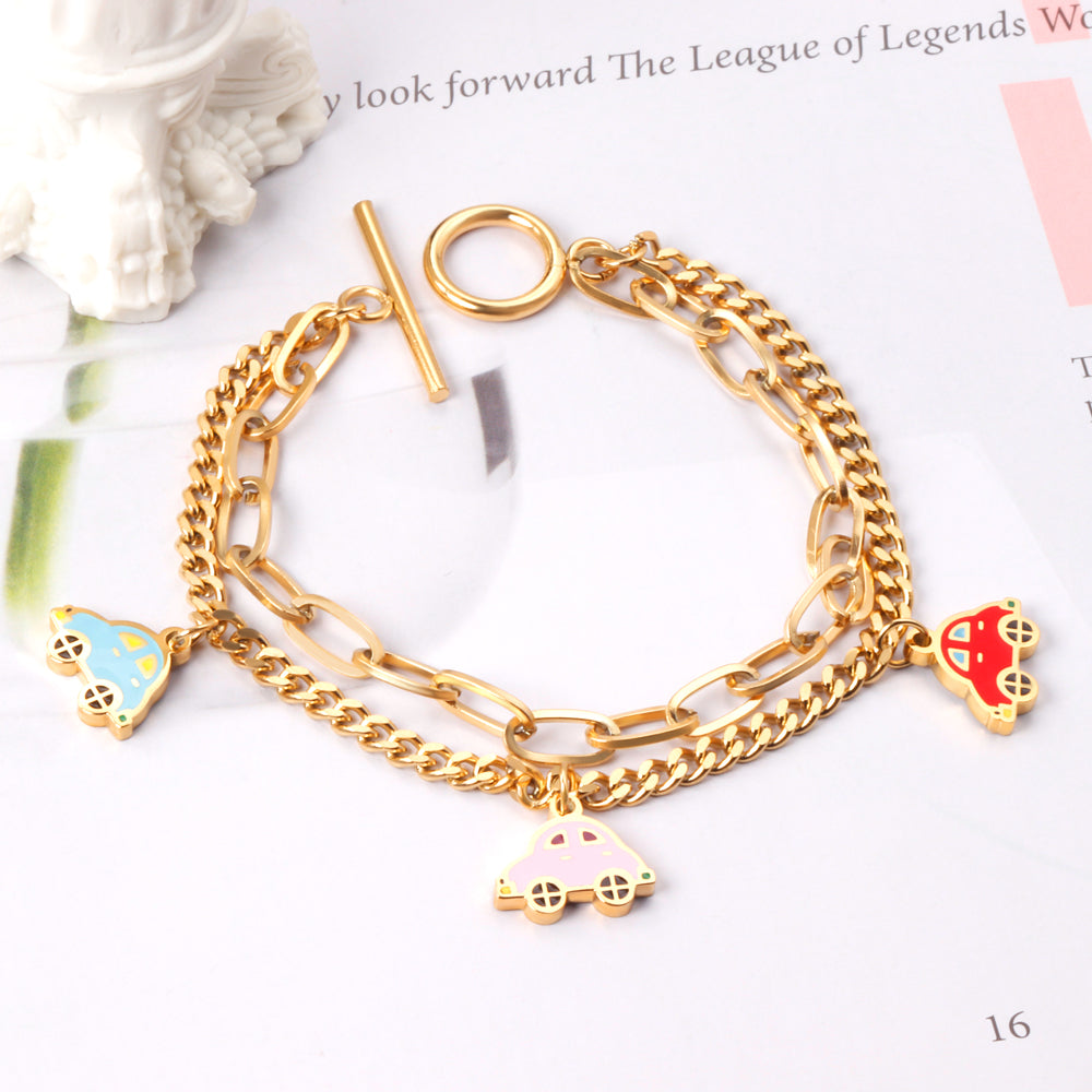 Mixed color car accessories with double chain bracelet 18cm golden