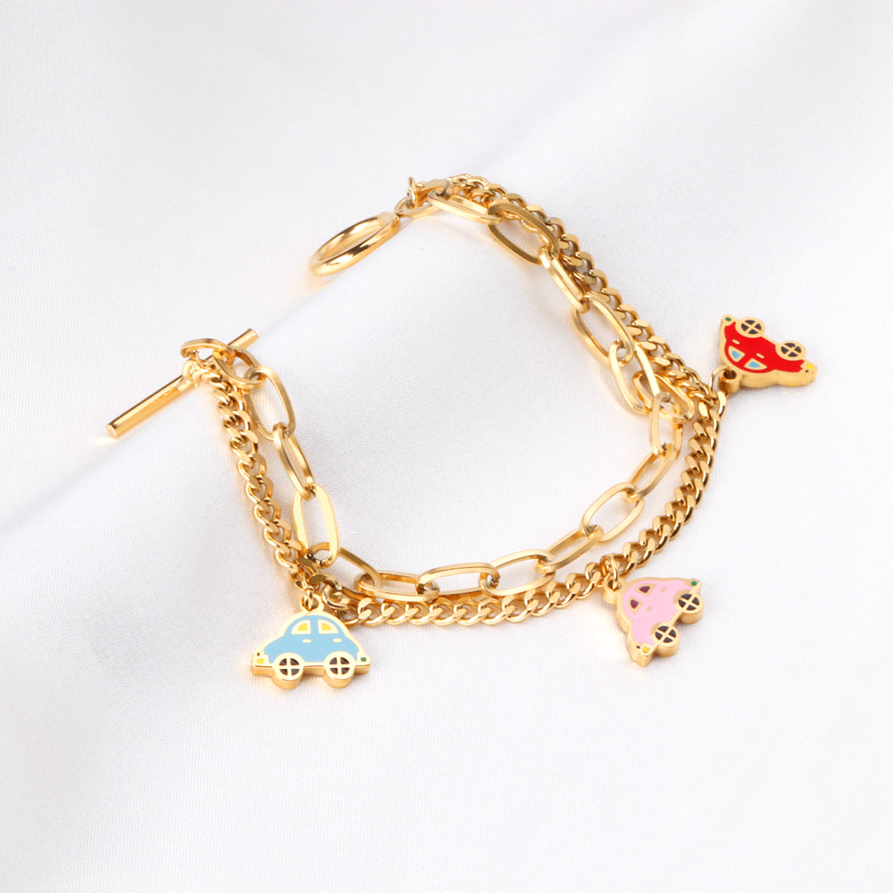Mixed color car accessories with double chain bracelet 18cm golden