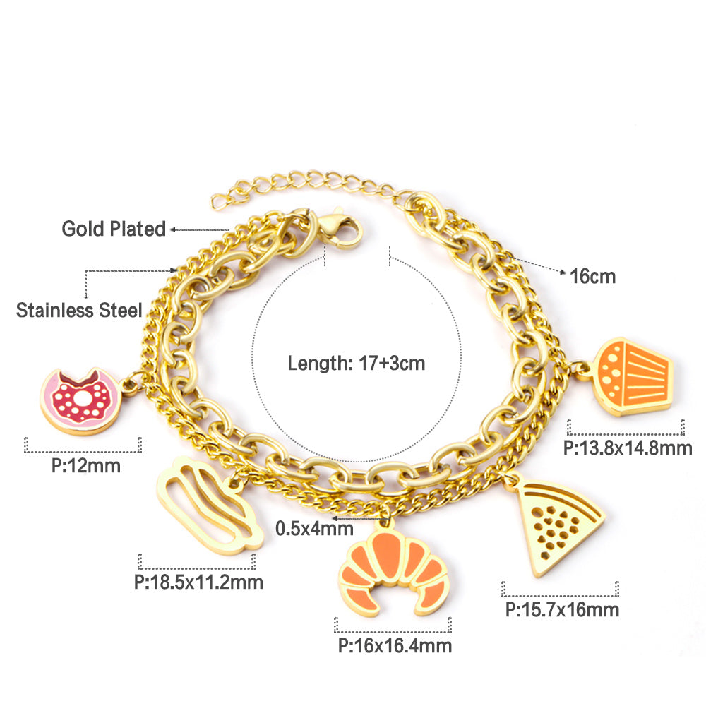 Mixed color mixed accessories double chain bracelet 17+3cm gold