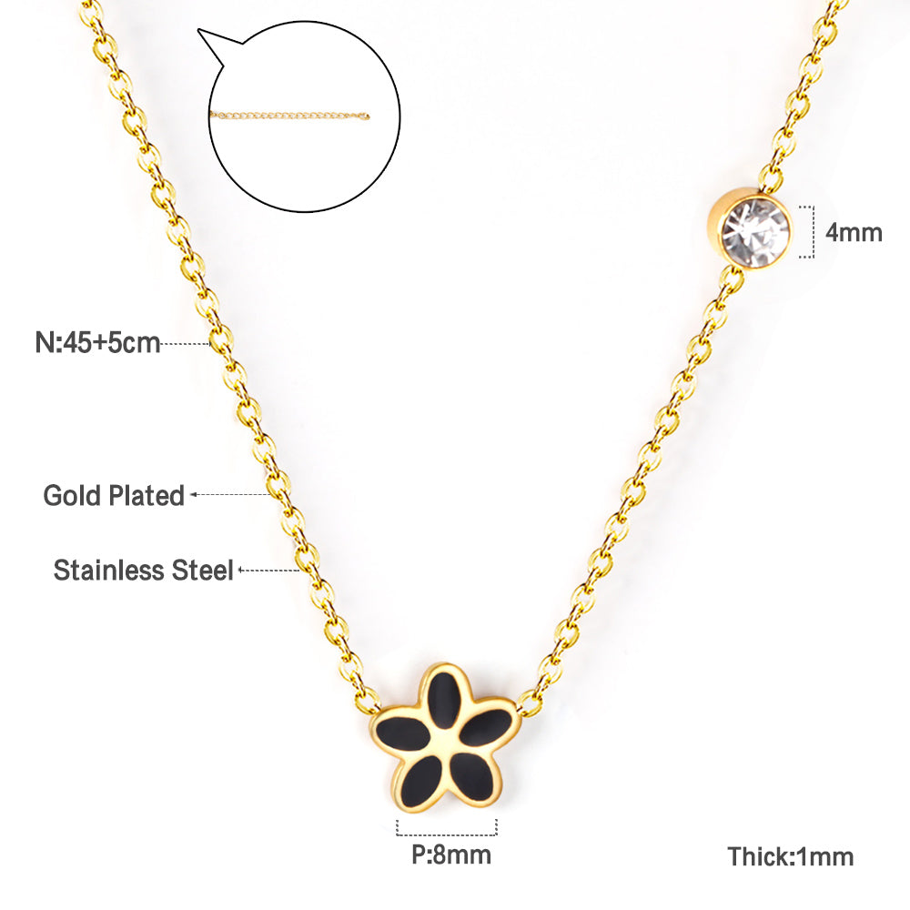 Black & Red & Pink & Blue & Purple Five Piece Flower Pendant Necklace with Diamonds 45+5cm