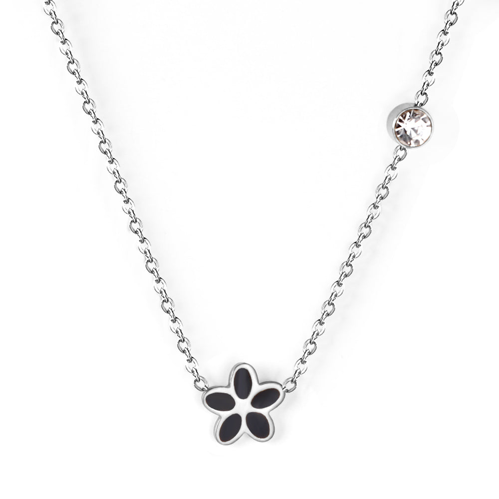 Black & Red & Pink & Blue & Purple Five Piece Flower Pendant Necklace with Diamonds 45+5cm