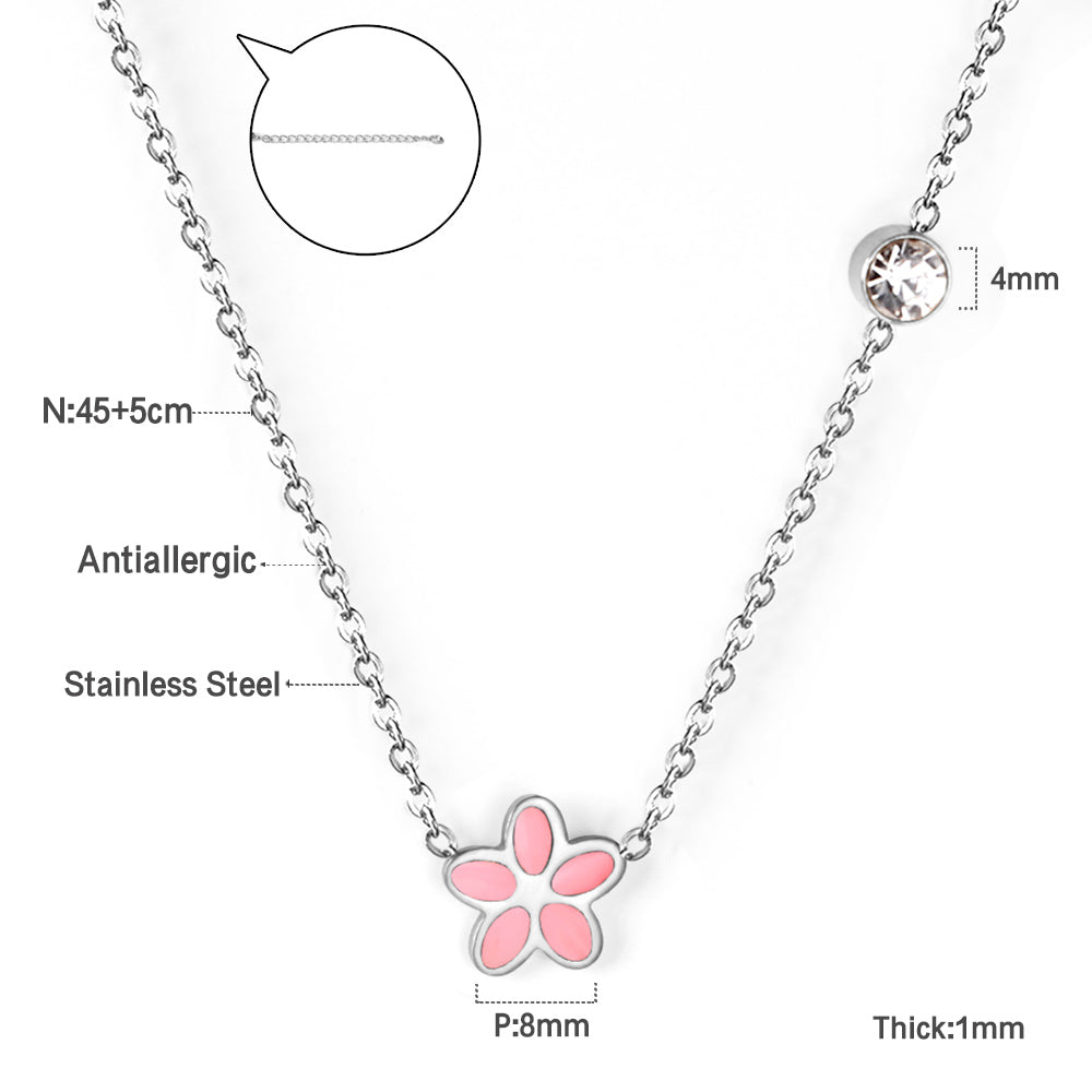 Black & Red & Pink & Blue & Purple Five Piece Flower Pendant Necklace with Diamonds 45+5cm