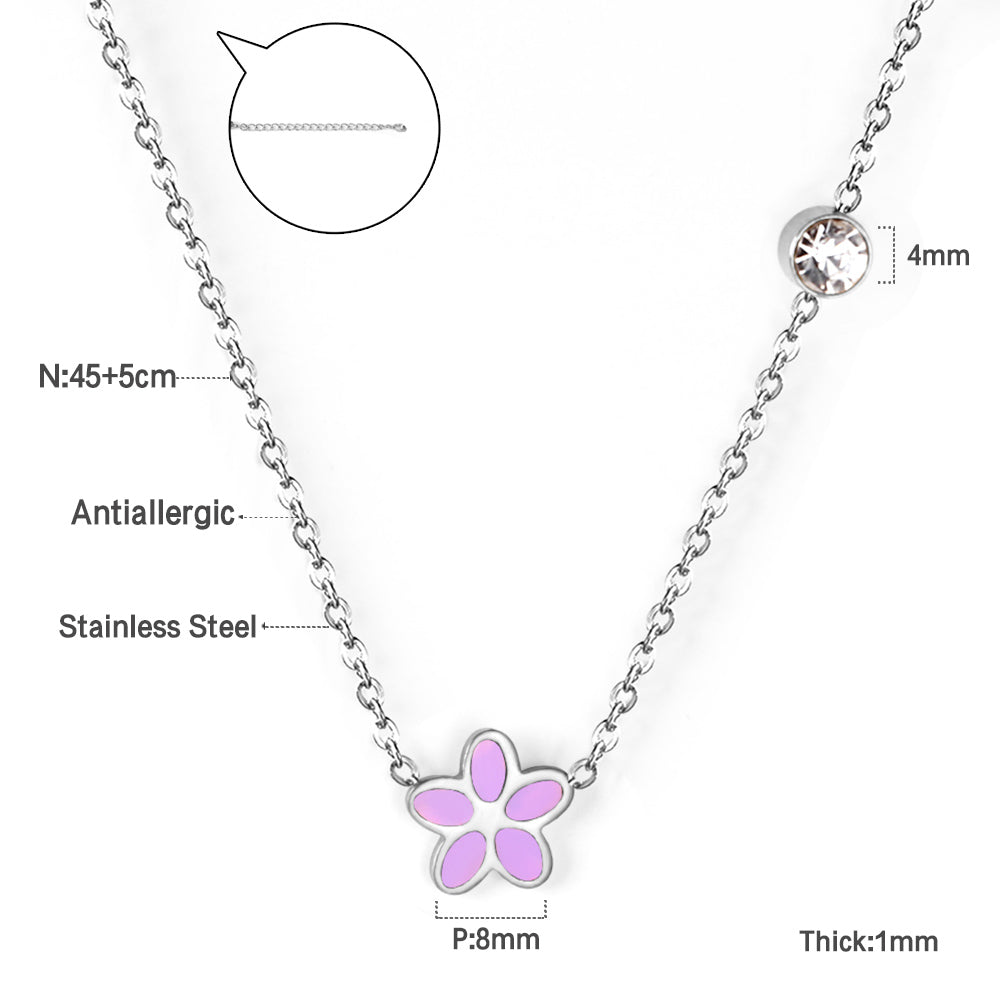 Black & Red & Pink & Blue & Purple Five Piece Flower Pendant Necklace with Diamonds 45+5cm