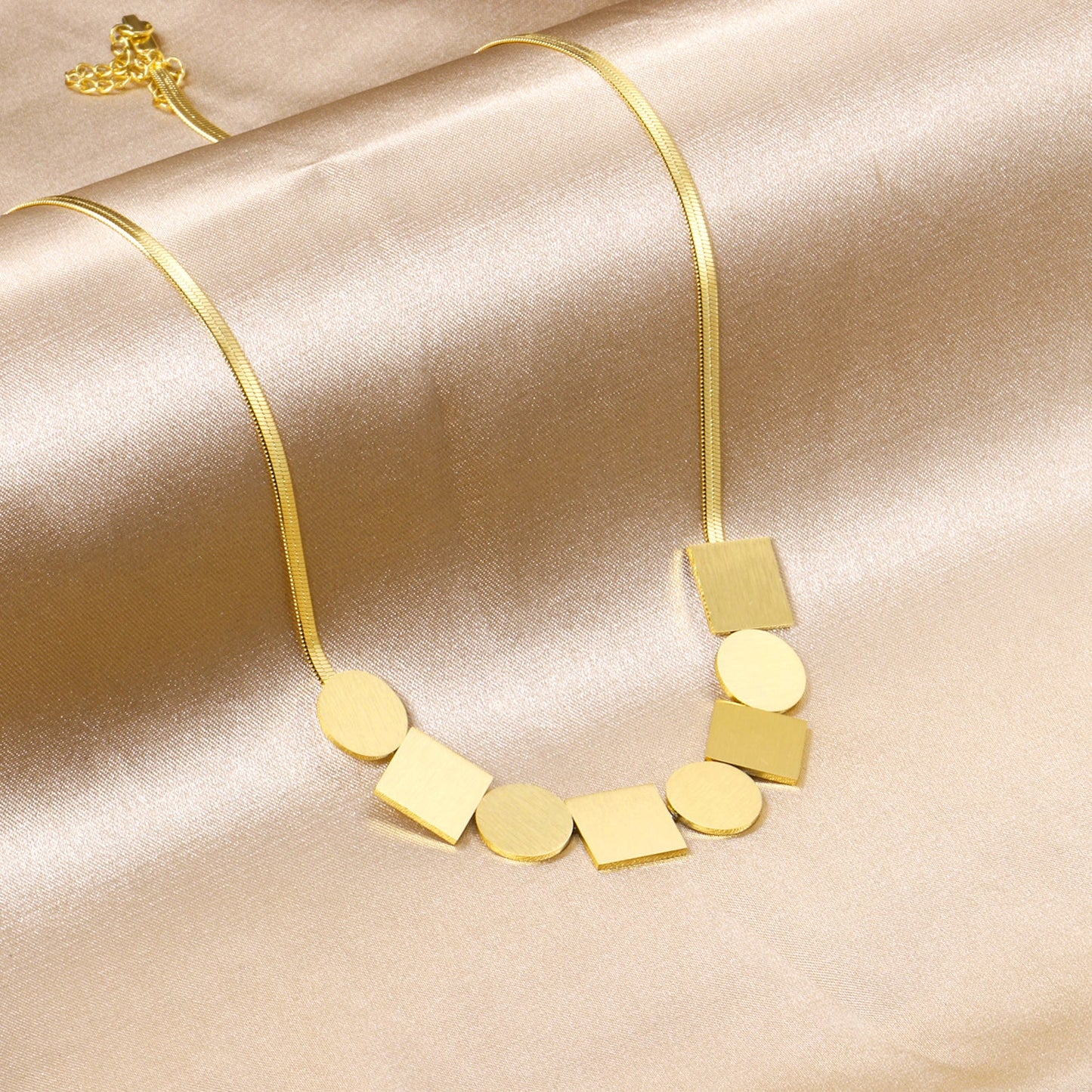 11mm Round + 11mm Square Brushed Pendant Necklaces 45+5cm