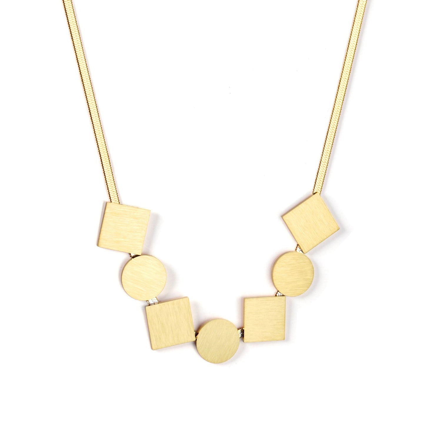 11mm square + 11mm round brushed pendant necklace 45+5cm gold color