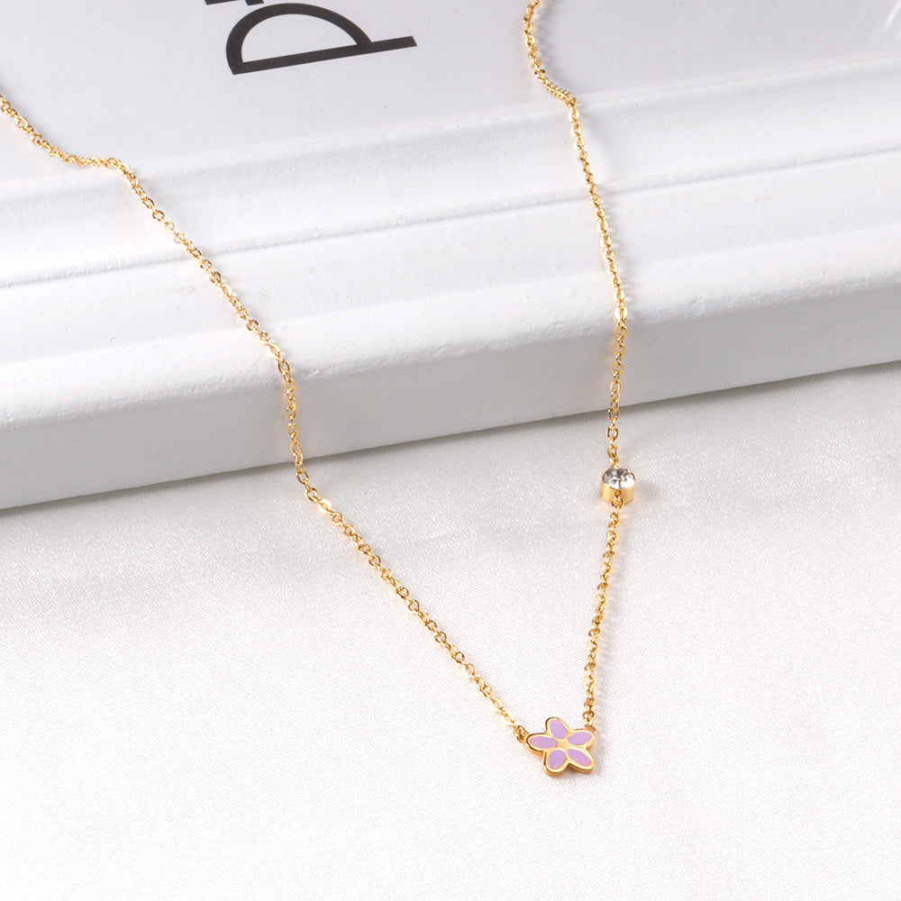 Black & Red & Pink & Blue & Purple Five Piece Flower Pendant Necklace with Diamonds 45+5cm