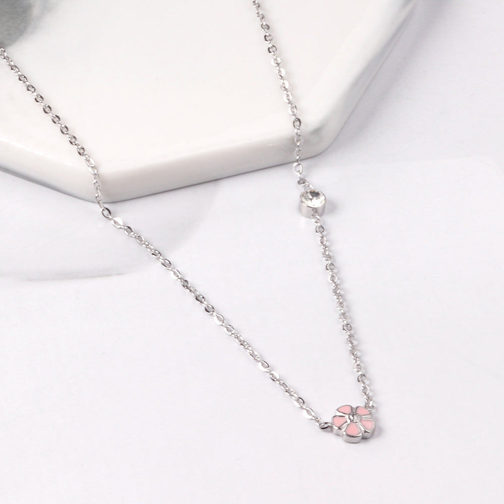 Red & Pink & Blue & Purple Peach Blossom Pendant Necklaces with Diamonds 45+5cm