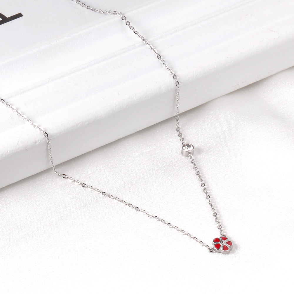 Red & Pink & Blue & Purple Peach Blossom Pendant Necklaces with Diamonds 45+5cm