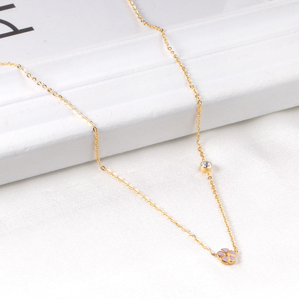 Red & Pink & Blue & Purple Peach Blossom Pendant Necklaces with Diamonds 45+5cm