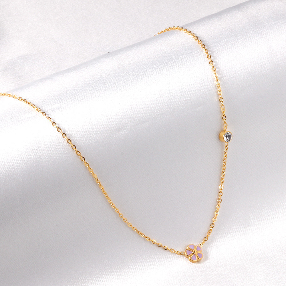 Red & Pink & Blue & Purple Peach Blossom Pendant Necklaces with Diamonds 45+5cm