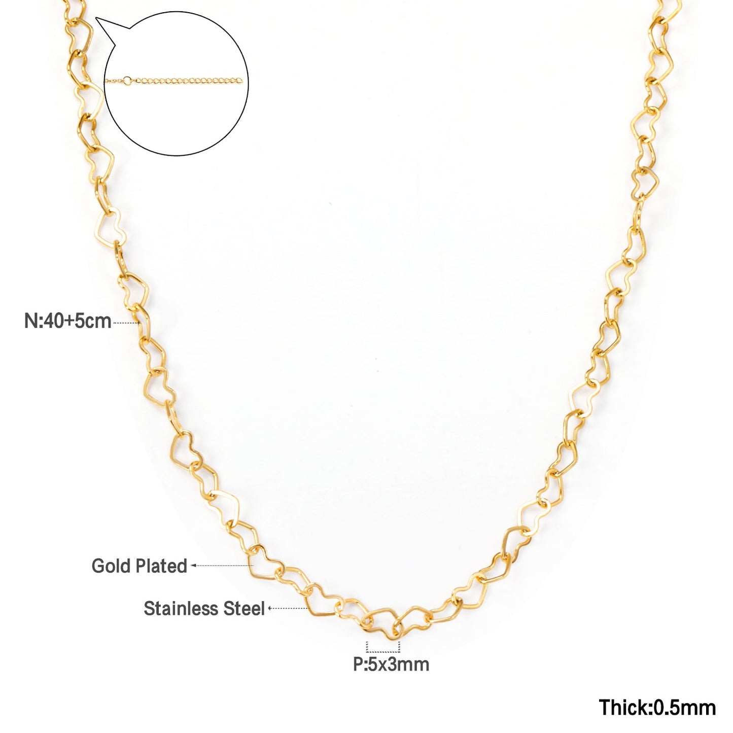 5*3mm Heart Circle Necklace 40+5cm