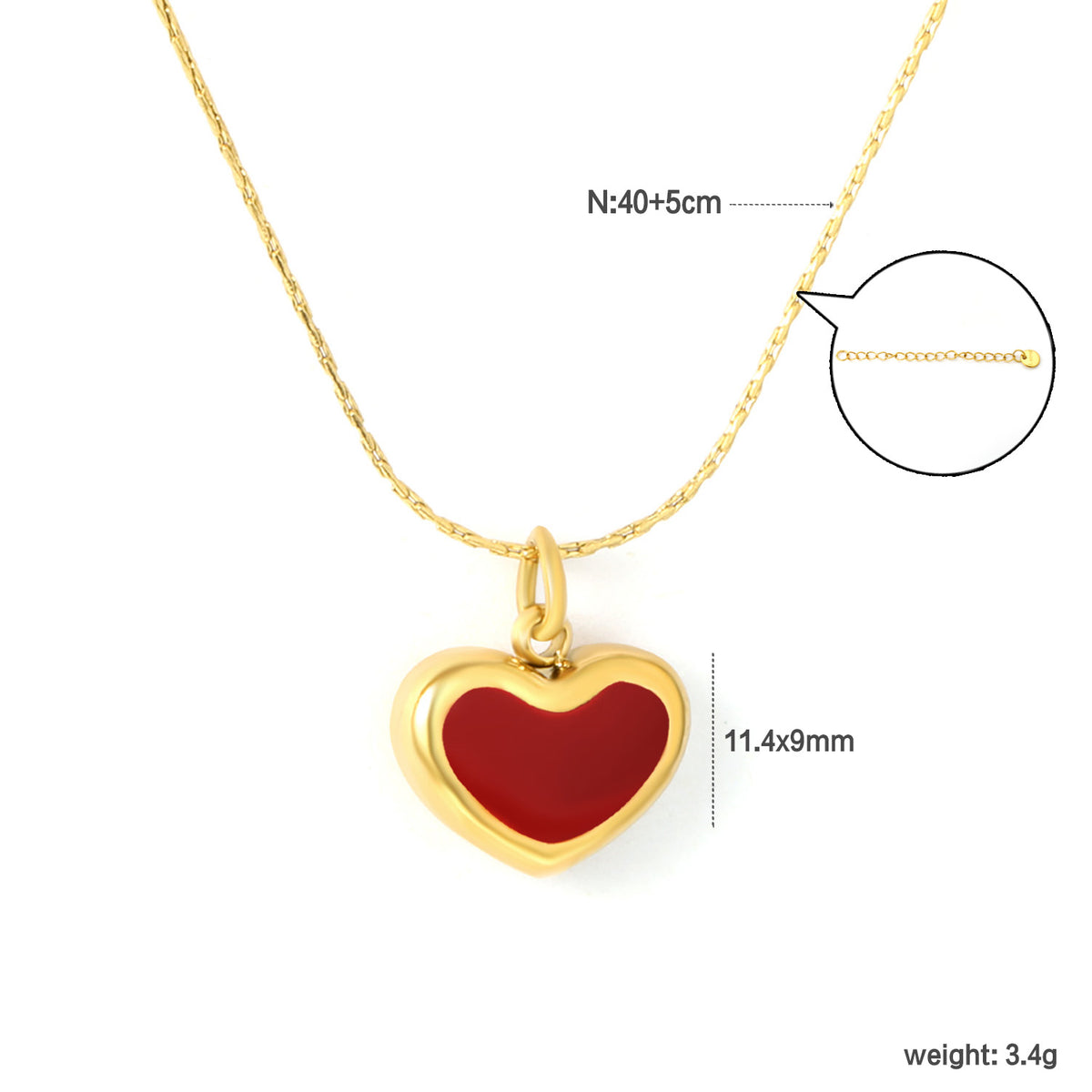 ✨ Wholesale Gold Stainless Steel Heart Red Enamel Necklace | 11.4*9mm Heart with Red Drip Design | 0.3mm Twist Chain 40+5cm with 6mm Lobster Clasp