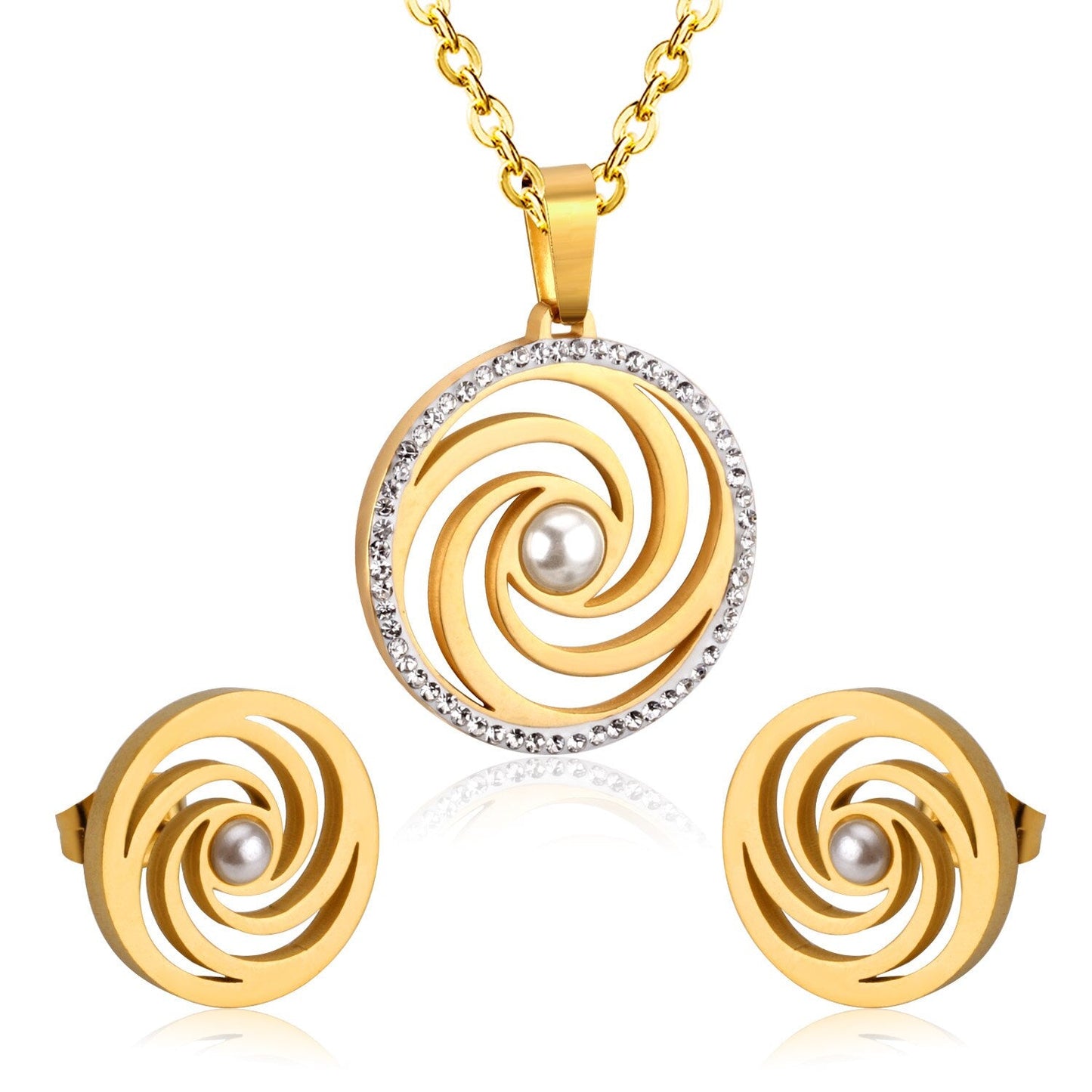 ASON Clay Cubic Zirconia Pendant Wedding Jewelry Set for Women 316L Stainless Steel Necklace Pendants Small Stud Earring