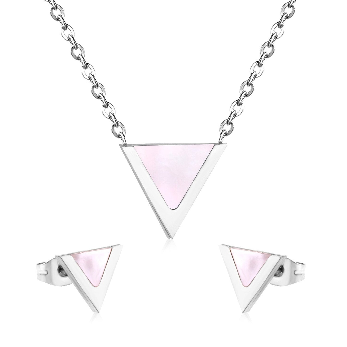 ASON Children Triangle Pendant Necklace Stainless Steel Small Stud Earrings Shell Jewelry Sets Party For Girl Women Fashion