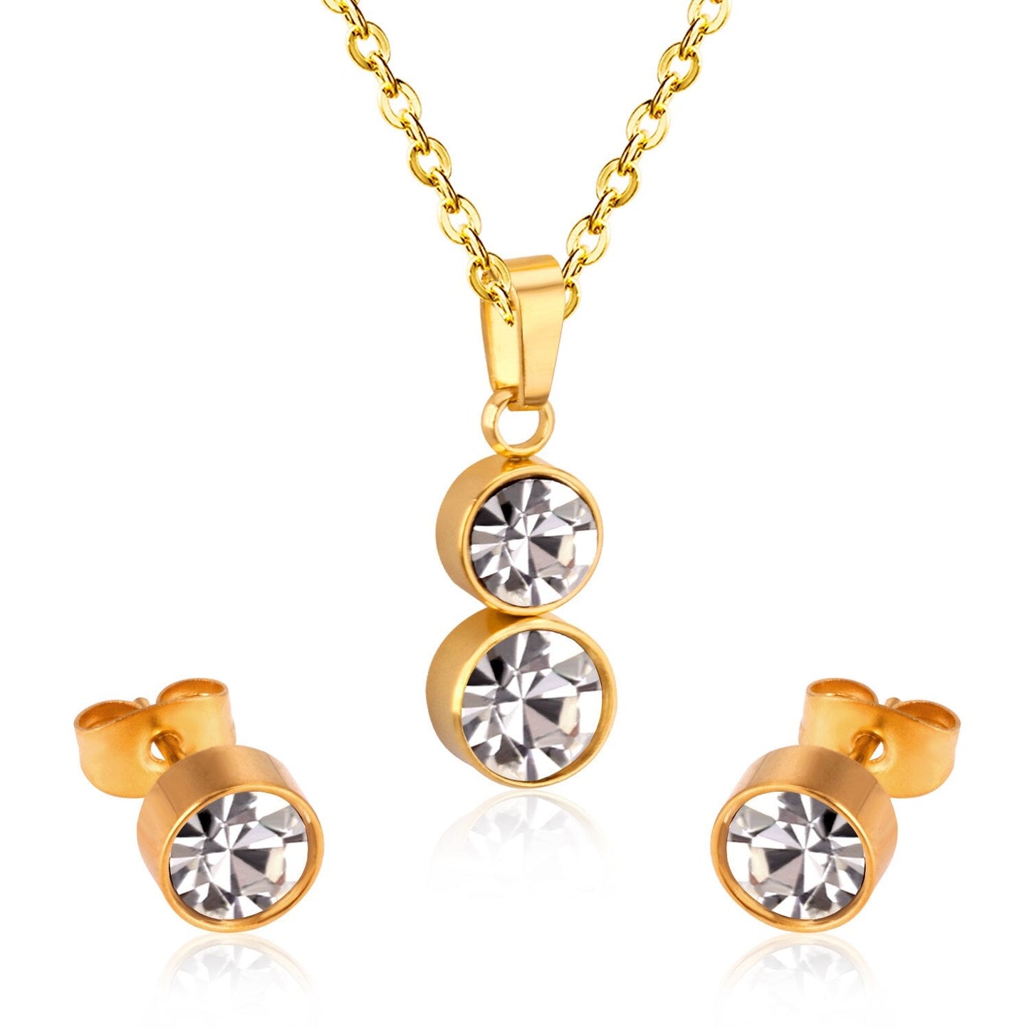 Cylinder Cubic Zirconia Pendant Nacklace Earrings Jewelry Sets For Women Brincos No Fade Collars Jerelry Party