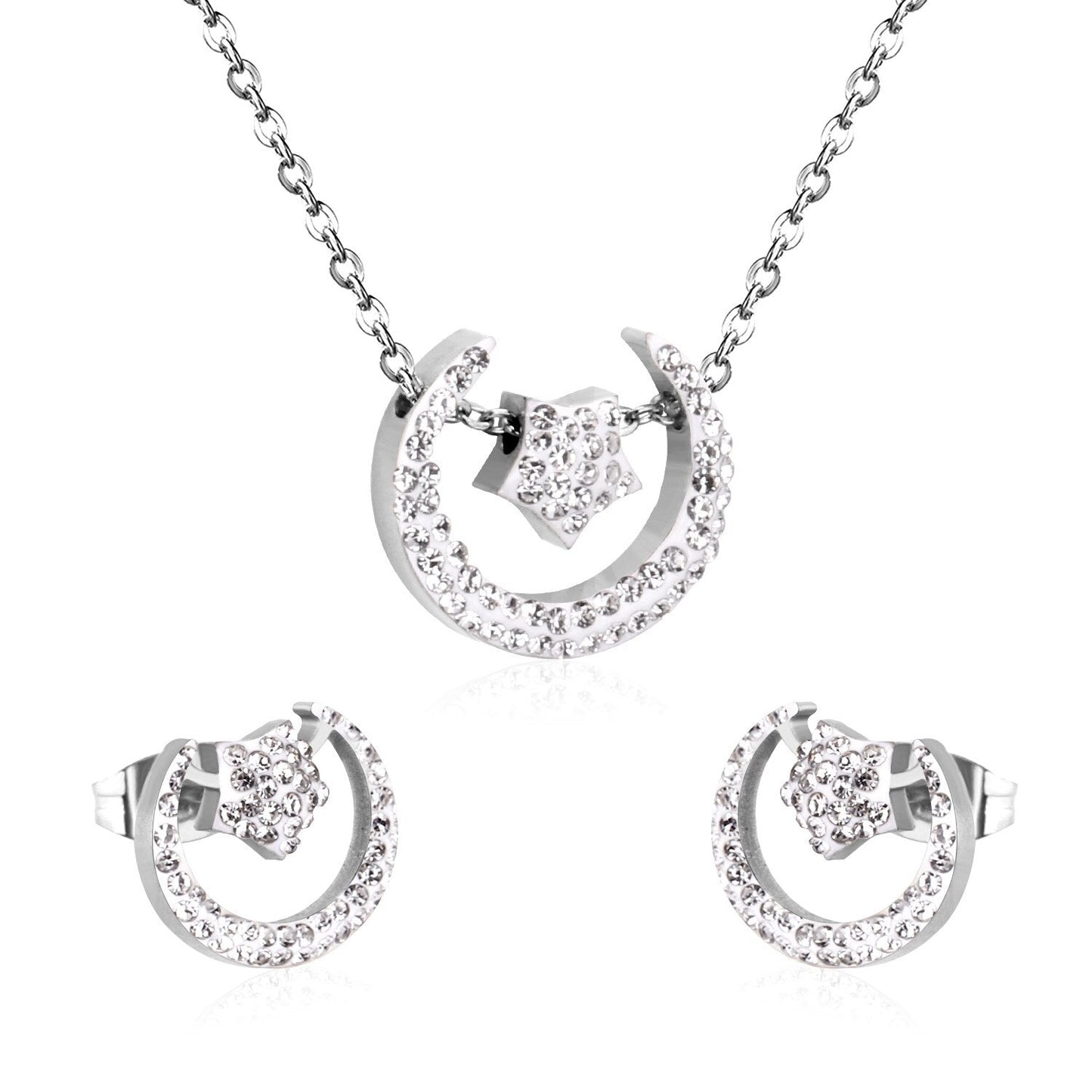 ASON Bohemian Jewelry Sets Accessory Stainless Steel Gold Color Moon Star Pendant Necklace Piercing Stud Earrings For Women
