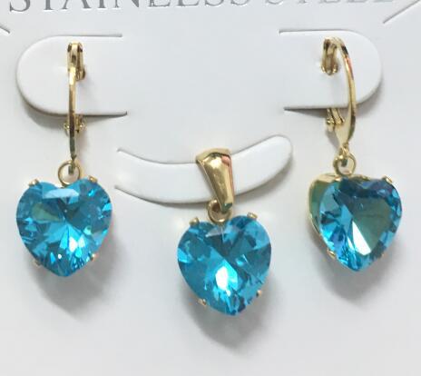 Heart Shape Luxury Jewelry Sets For Woman Dangle AAA Zirconia Earrings With Heart Fairy Aesthetic Pendant Necklace