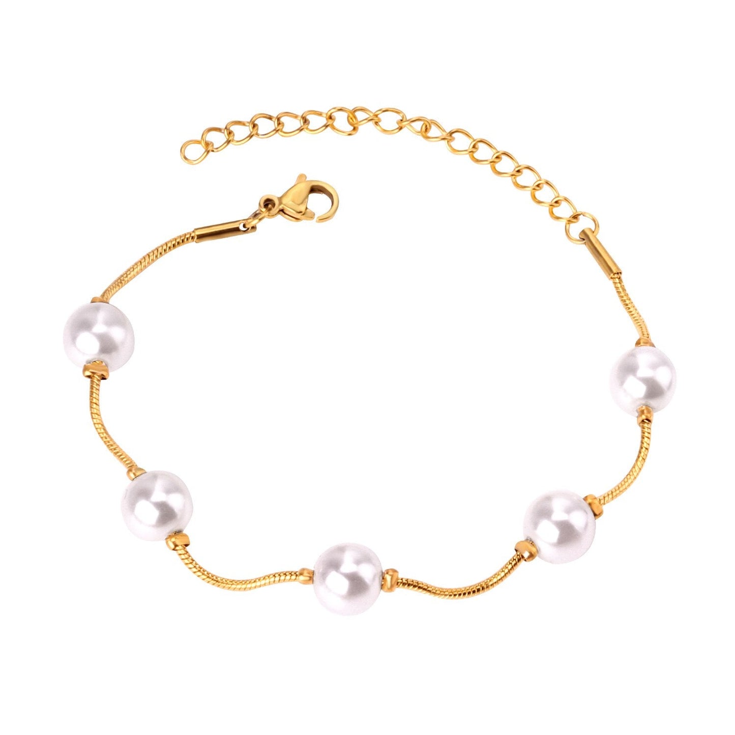 ASON Adjustable Imitation Pearl Chain Bracelets Bangles for Women Gold Color Stainless Steel Extender Fashion Jewelry Gift