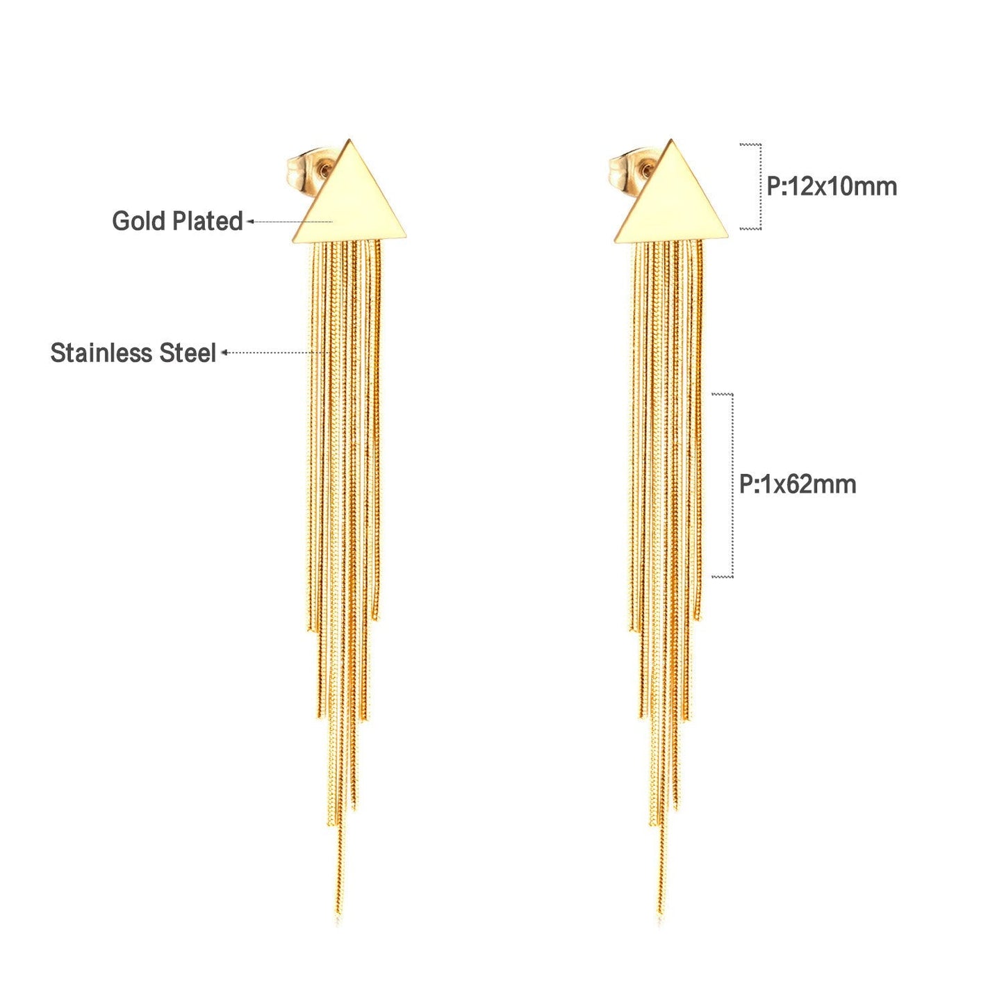 Long Chain Tassel Earrings Women's Gold Color Stainless Steel Drop Earrings Korean Fashion Party Jewelry Wholesale