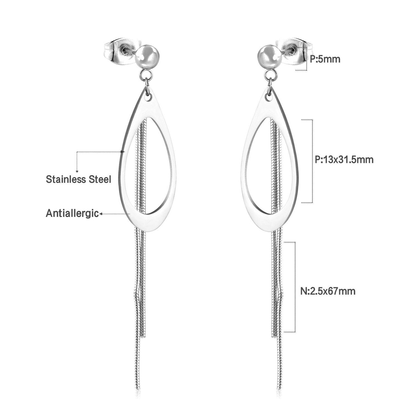 Long Chain Tassel Earrings Women's Gold Color Stainless Steel Drop Earrings Korean Fashion Party Jewelry Wholesale