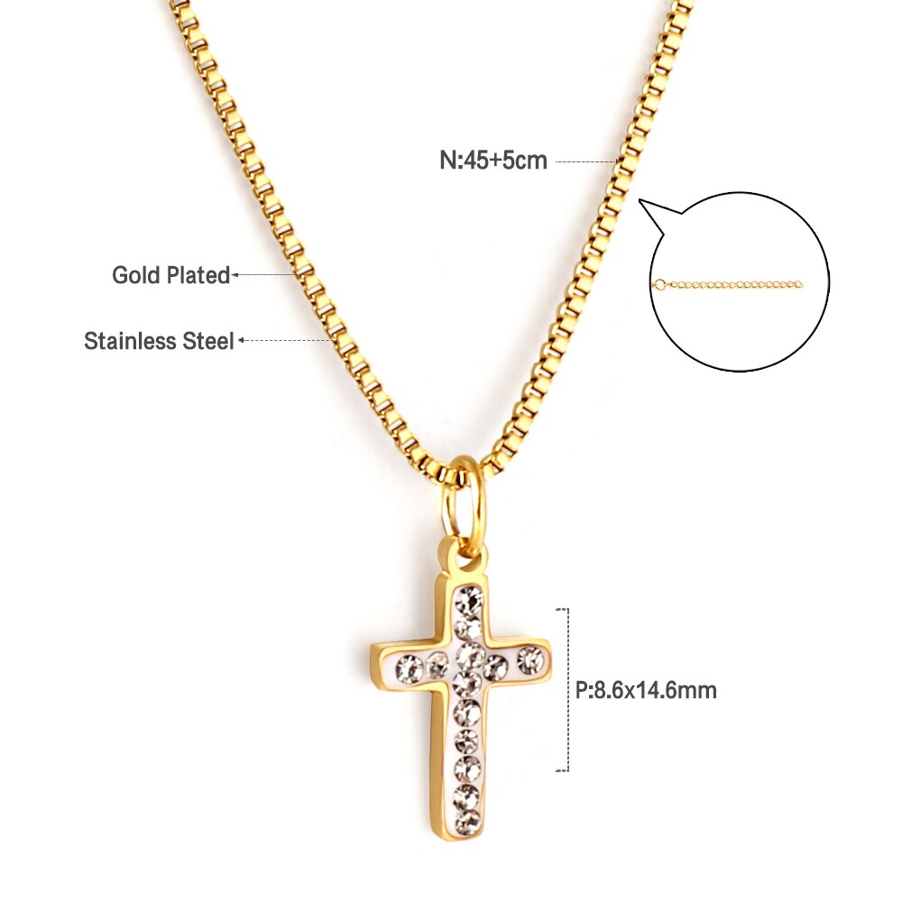 Stainless Steel CZ Cross Pendant Necklace For Women Men Crystal Rhinestone Jesus Box Chain Gothic Jewelry Gifts