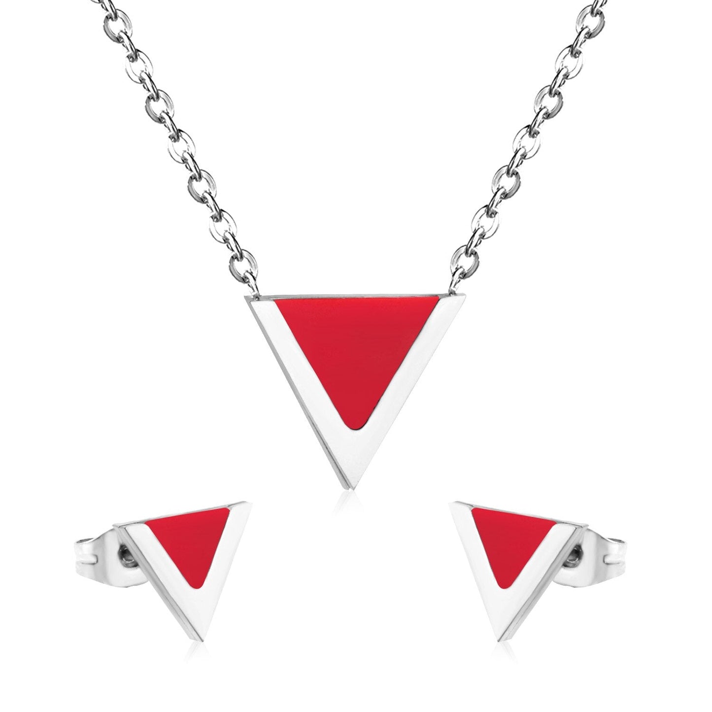 ASON Children Triangle Pendant Necklace Stainless Steel Small Stud Earrings Shell Jewelry Sets Party For Girl Women Fashion