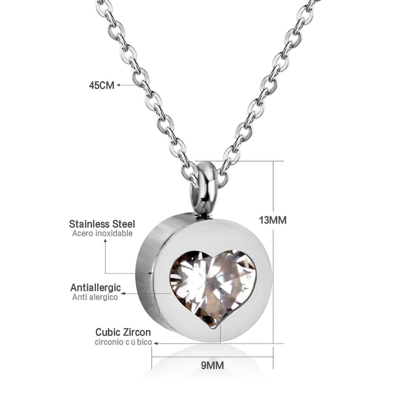 ASON Heart Cubic Zirconia Round Pendants Stainless Steel Chains Necklace Gold Color Accessories Wholesale Daily Wear Choker