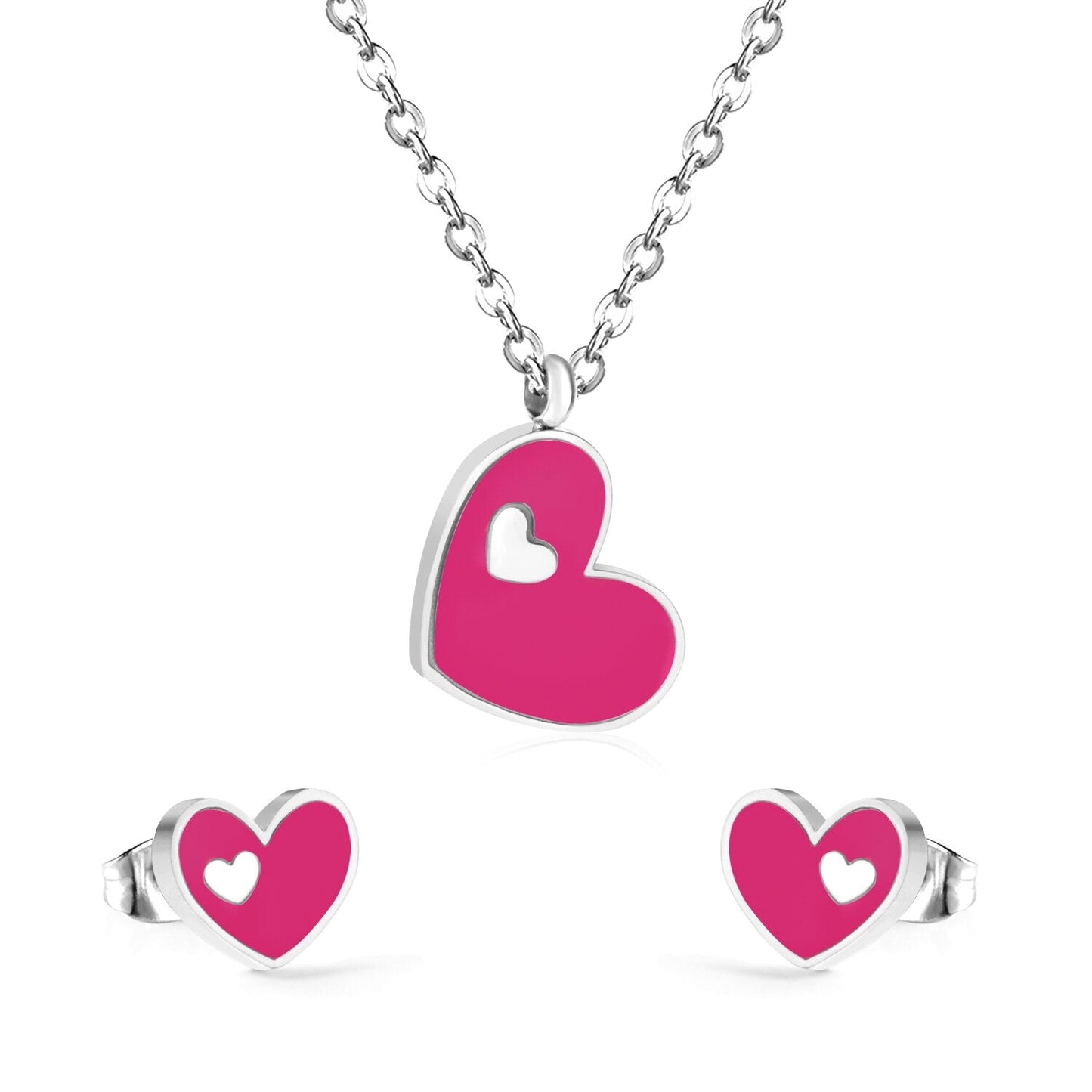 ASON Heart White/Black Shell Pendant Necklace Stud Earring Jewelry Sets Stainless Steel Gold Color Party Accessories Gift