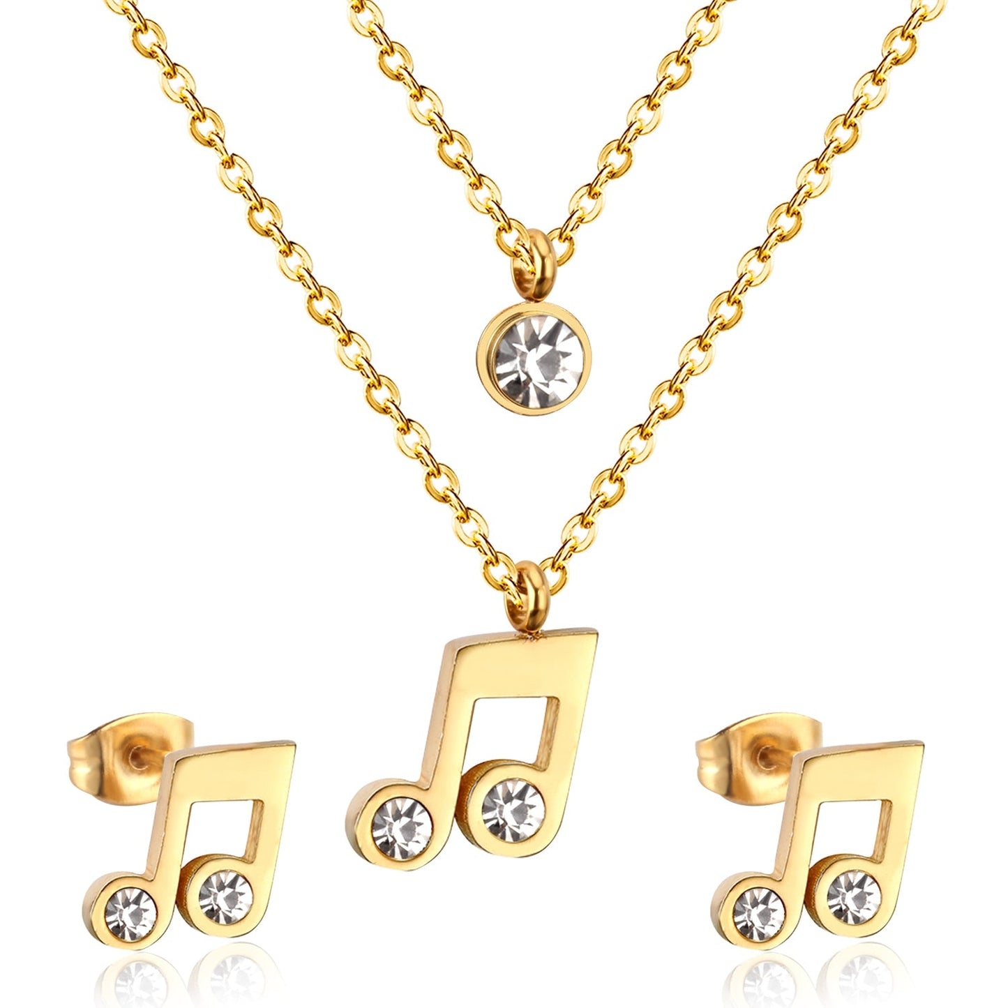 ASON Cubic Zirconia 316L Stainless Steel Gold Bridal Wedding Jewelry Set for Women Necklace Pendant Small Stud Earring
