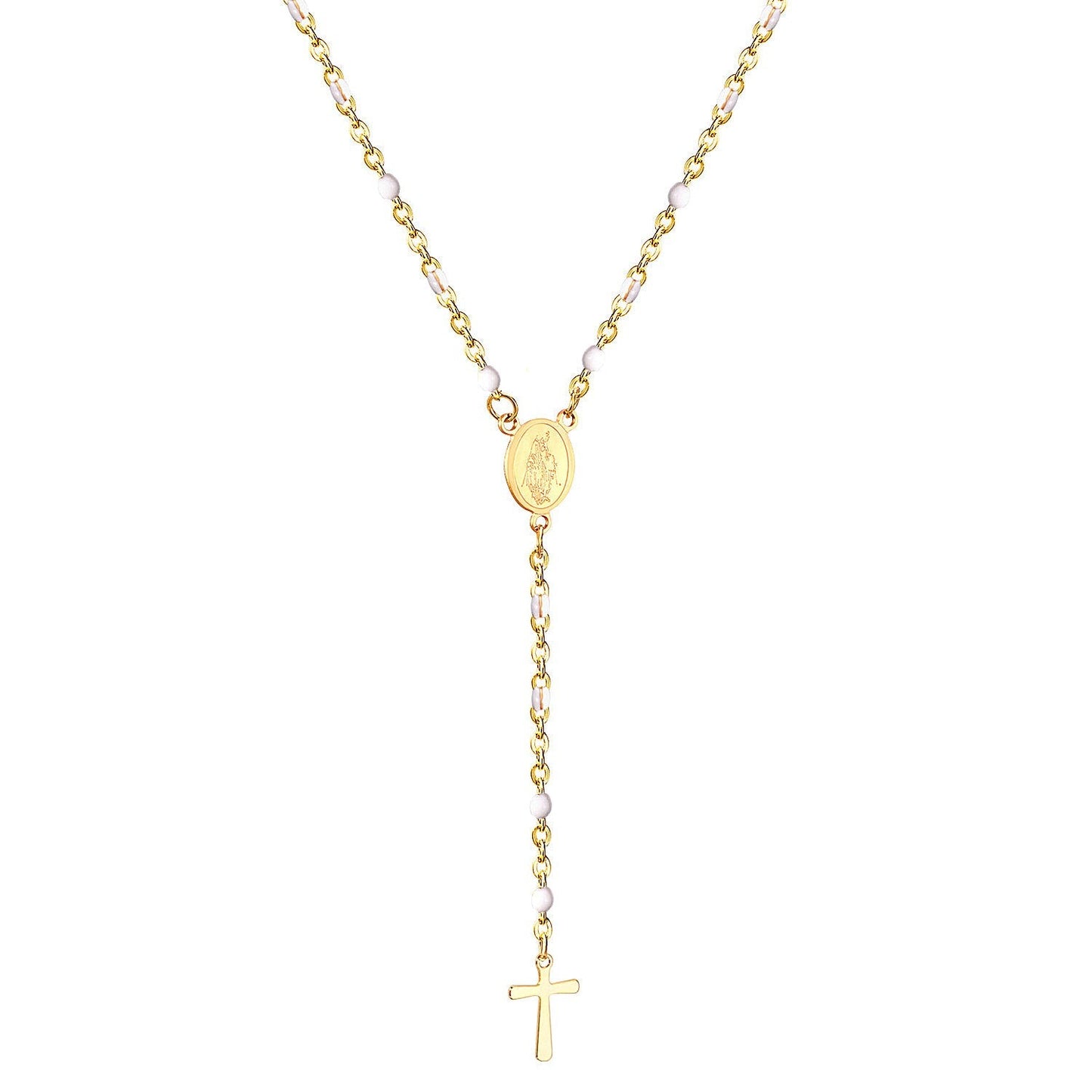 Wholesale Ason Long Scapular Catholic Rosaries Beads Christian Cross Pendant Necklaces Stainless Steel for Women Men Jewelry Chokers