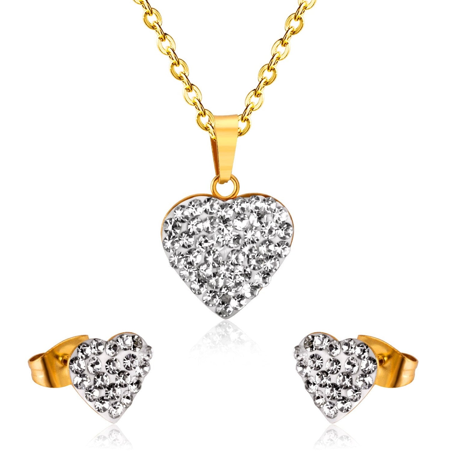 ASON Love's Heart Cubic Zirconia Pendant Necklace Earring Fashion Party Wedding Accessories Stainless Steel Necklaces