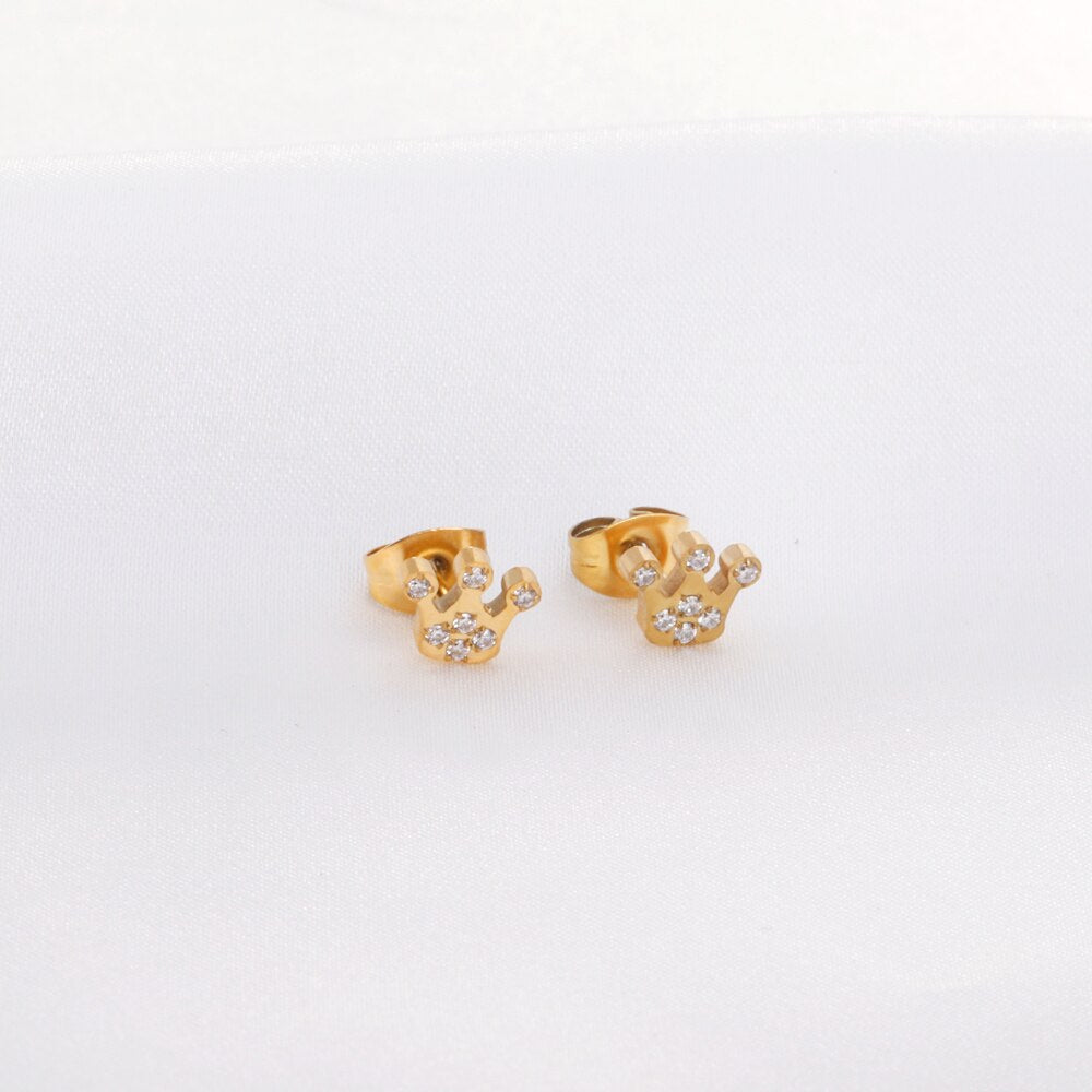 Women Earring New Trendy Stainless Steel Gold Color Flower Star butterfly Heart Monn Stud Earring Fashion Jewelry