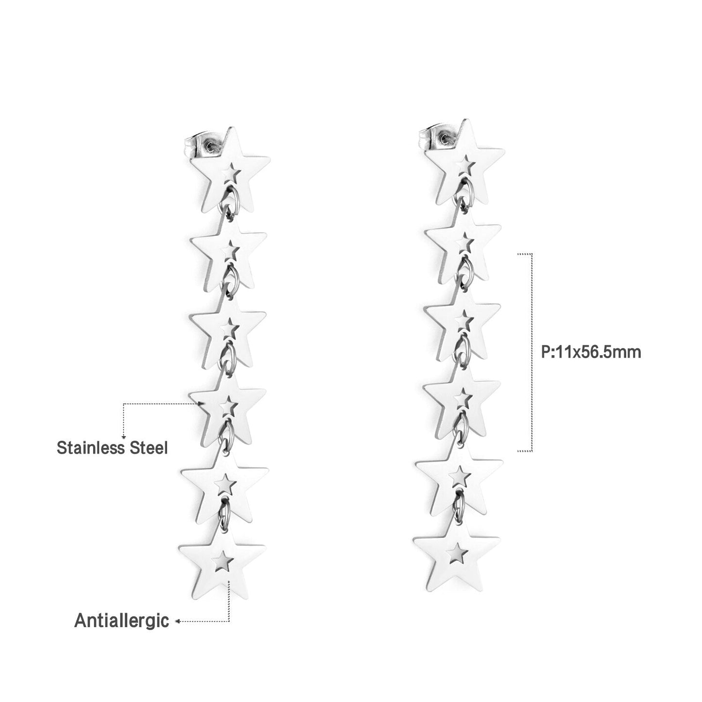 New Crystal Stars Coin Long Tassel Dangle Earrings For Women Girls Stainless Steel Trending Korean Fashion Jewelry