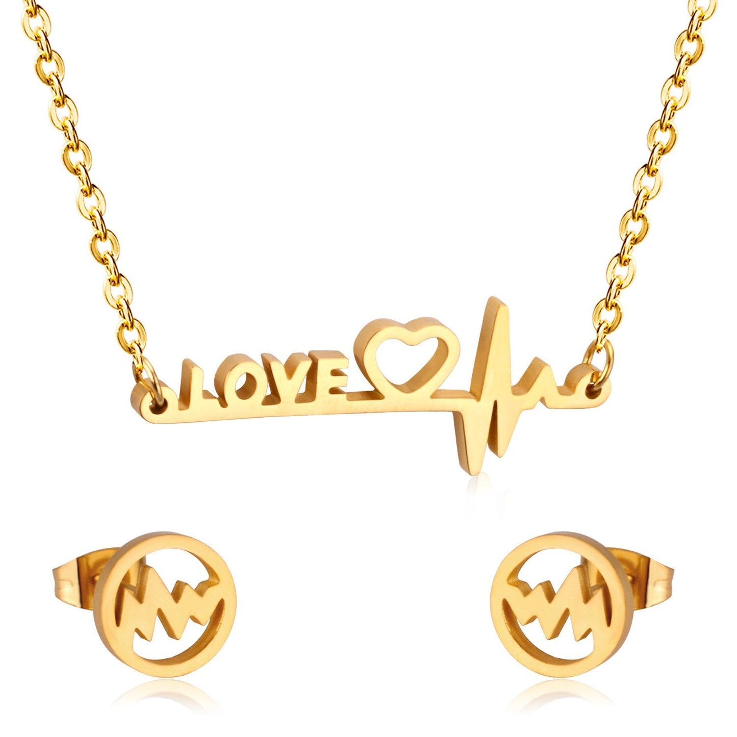 ASON 316L Stainless Steel Bridal Wedding Letters Love Jewelry Sets for Women Necklace Pendant Small Stud Earrings