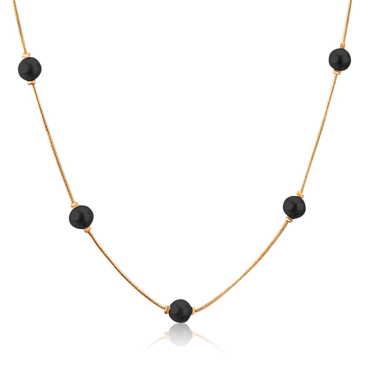 ASON White Black Round Imitation Pearl Pendant Necklace Gold Color Stainless Steel Snake Chain Jewelry Gift Party Chokers