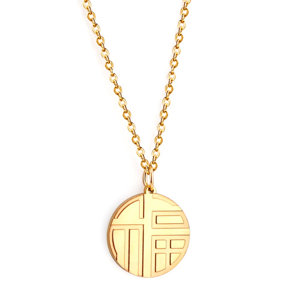Stainless Steel Trendy Style Round Pendant Nacklace Collar For Women accessories Party Collier Wedding Gold Color