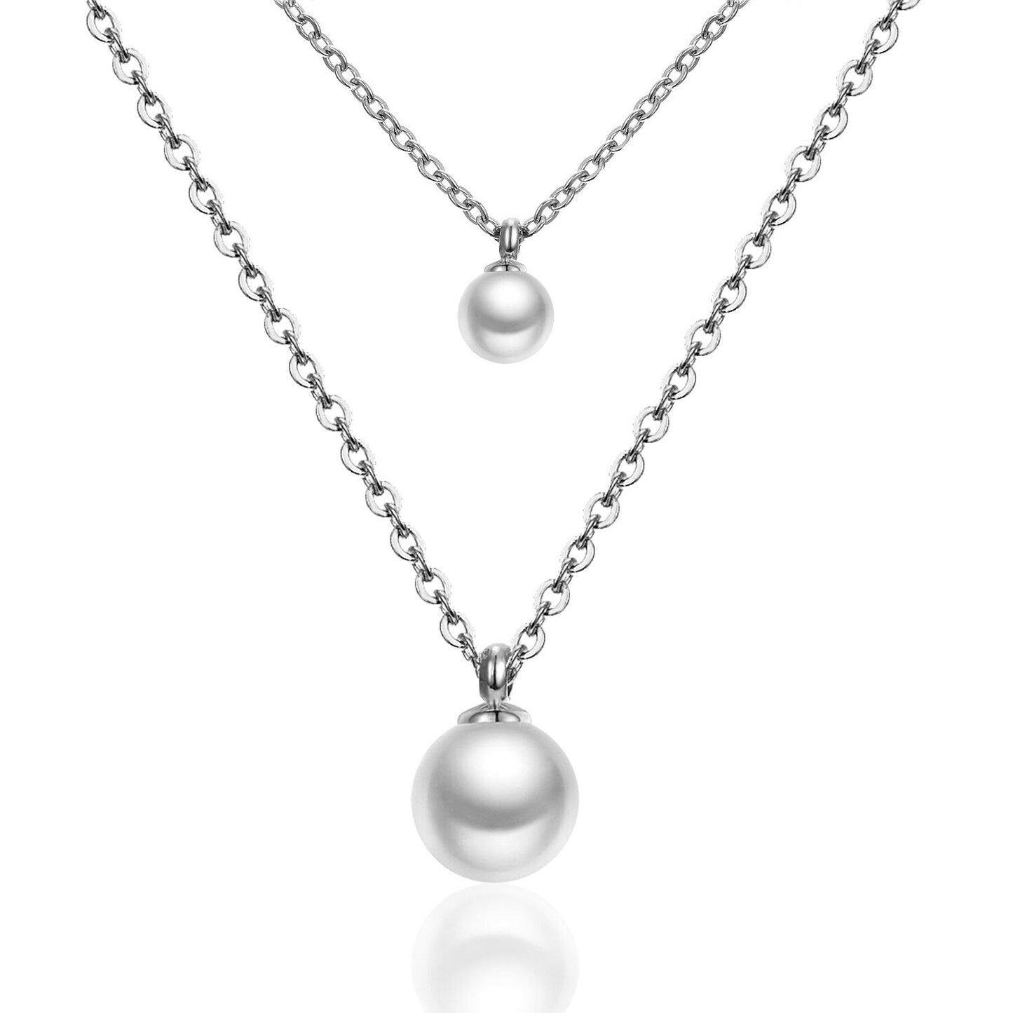 ASON Double Link Chain Choker Necklaces Stainless Steel Imitation Pearl Round Pendant Necklaces Female Party Wholesale Gift