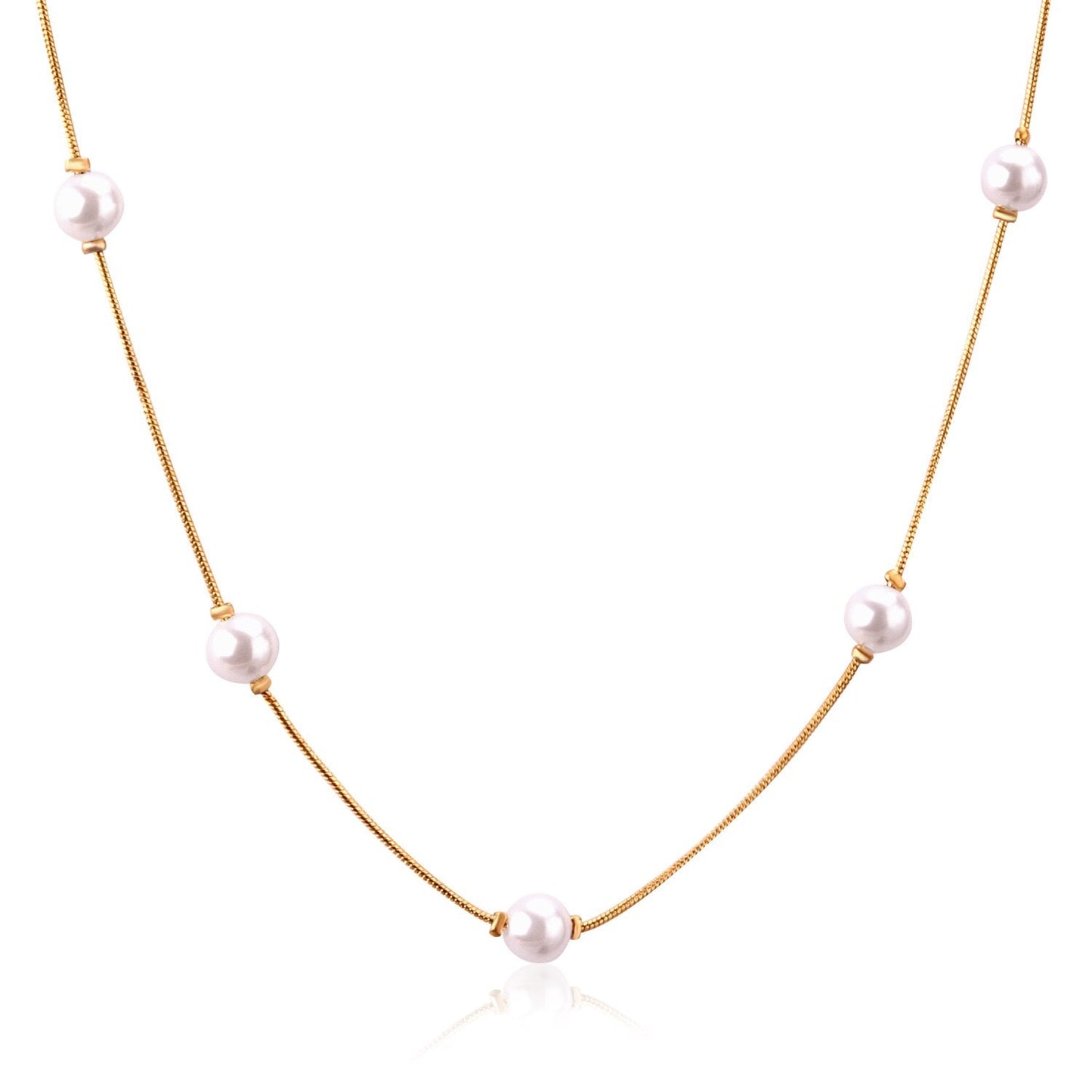 ASON White Black Round Imitation Pearl Pendant Necklace Gold Color Stainless Steel Snake Chain Jewelry Gift Party Chokers