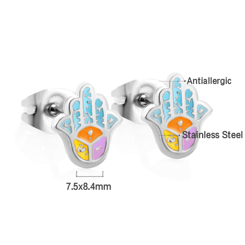 Stainless Steel Lucky Star Stud Earrings For Women Girls Gold Plated Silver Color Trendy Piercing Ear Wholesale