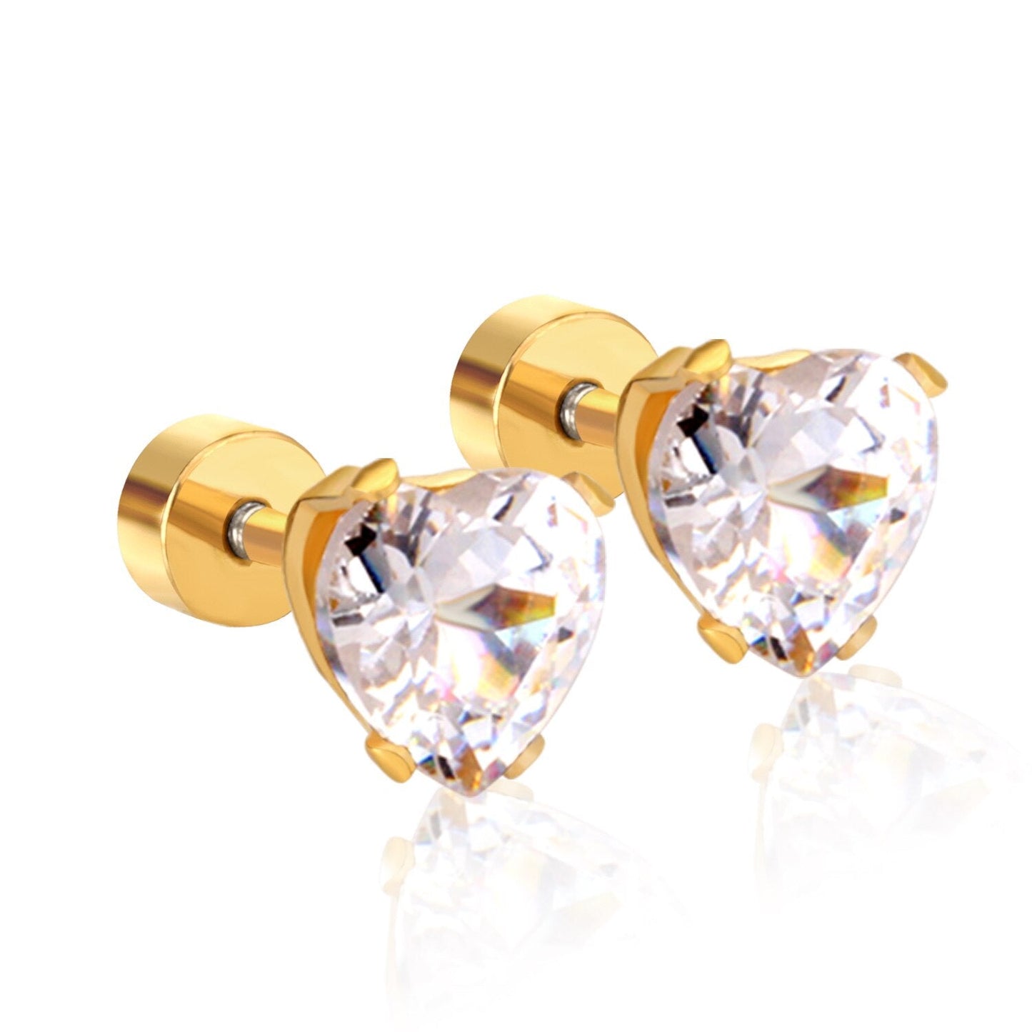 ASON Stainless Steel Cubic Zirconia Heart Shape Stud Earrings Anti-Allergy Women Fashion Accessories Party