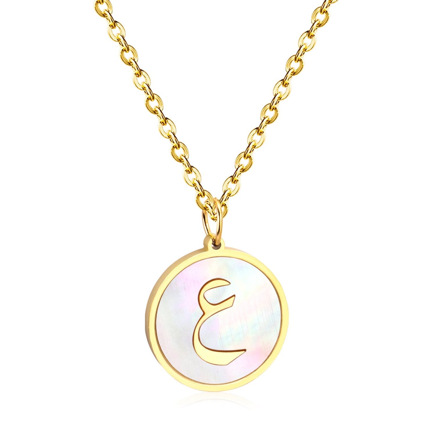 ASON White/Black Shell Gold Color Initial Letter Fashion Pendant Necklace Stainless Steel Alphabet Chain for Gift Chokers