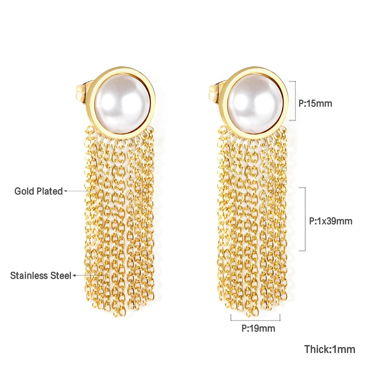 Long Chain Tassel Earrings Women's Gold Color Stainless Steel Drop Earrings Korean Fashion Party Jewelry Wholesale